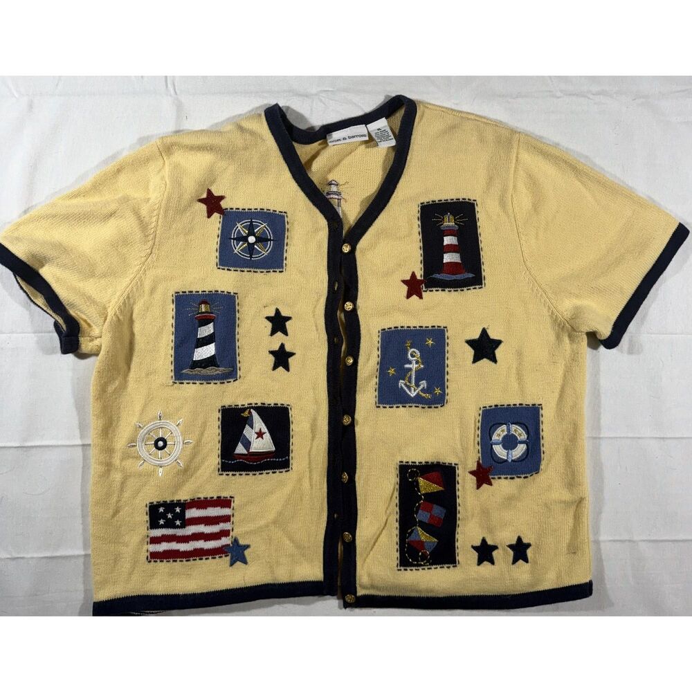 Vintage Croft & Barrow XL Yellow Nautical Lighthouse Short Sleeve Cardigan